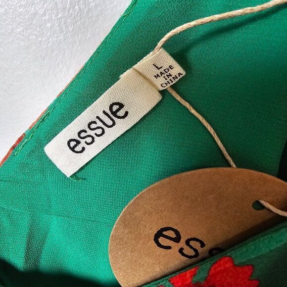 NWT ESSUE GREEN FLORAL V NECK SPAGHETTI STRAP MAXI DRESS SLIT SIDES SIZE L - Picture 13 of 15